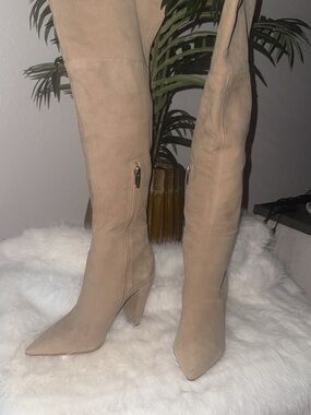 Vince Camuto Beige Suede Over-the-Knee Pointed Toe Boots